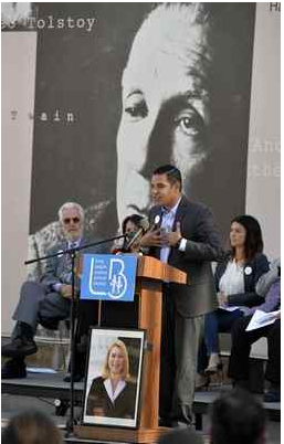 Robert Garcia speaks to students and guests attending the Jenny Oropeza Elementary School naming ceremony in Long Beach on Monday, Nov. 28, 2016. International Elementary School in downtown Long Beach was renamed in honor of Jenny Oropeza. Oropeza, who died in 2010, served Long Beach residents as a member of the city council, LBUSD Board of Education, State Senate and State Assembly.Photo by Scott Varley, Long Beach Press-Telegram/SCNG 