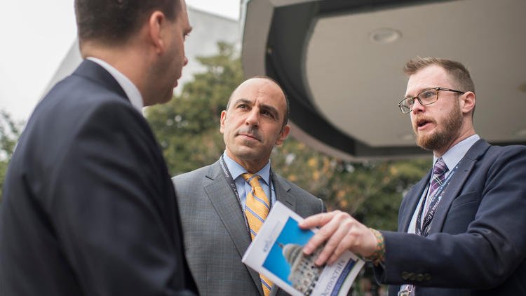 Rep.-elect Jimmy Panetta (D-Carmel), center, is seen outside the Capitol Hill Hotel on Monday, when freshman members of Congress checked in for orientation. (Tom Williams/CQ Roll Call) 